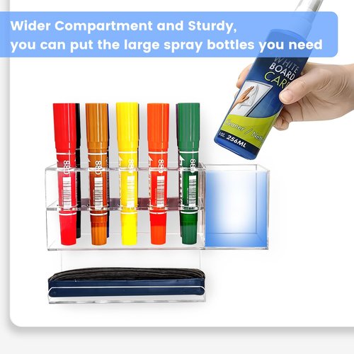 Zvanila Dry Erase Marker Holder, 10 Slots Wall Mounted Acrylic Marker Holder, Sticky Pen Storage for Whiteboard, Office, Home, Marker, Classroom Organization, Eraser and Cleaner Not Included