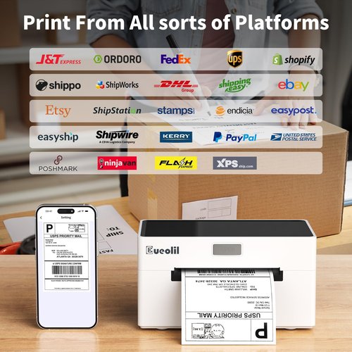 EueoLil 4×6 in Bluetooth Shipping Thermal Label Printer,Portable Label Makers for Small Business,Compatible with Android、iPhone、Windows＆Mac,Widely Used for Home＆Small Businesses and Office