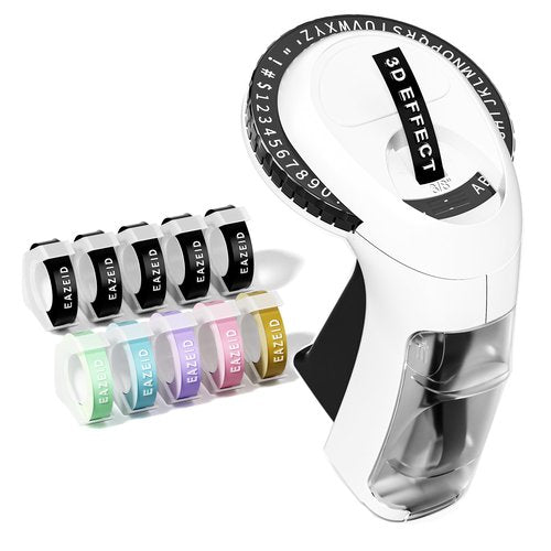 Embossing Label Maker Machine with-Tape, Vintage Embossed Label Maker Manual, Retro 3D Black Emboss Labeler with 10 Rolls 9mm Macaroon Embossing Label Tapes for Home Kitchen School Kids