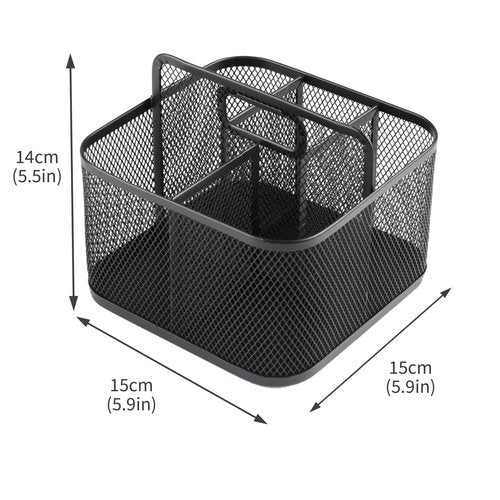 Yomjarl Desk Pen Organizers,360 Degree Rotating Pen Holder with Handle,Desk Organizer Office Supplies,Metal Mesh Makeup Organizer,Workspace and Home,Art Supply Storage Box Caddy-Rectangular,