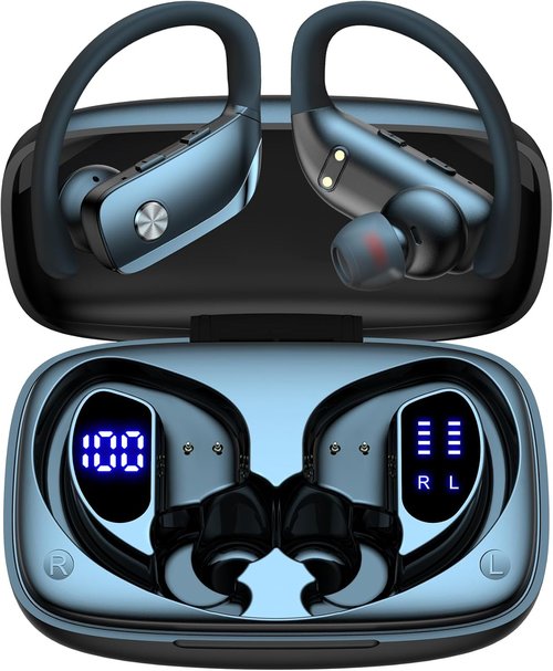 Bmani Wireless Earbuds - Bluetooth Headphones with 80H Playtime & LED Display Case | Black Sports Earphones for Running & Gym