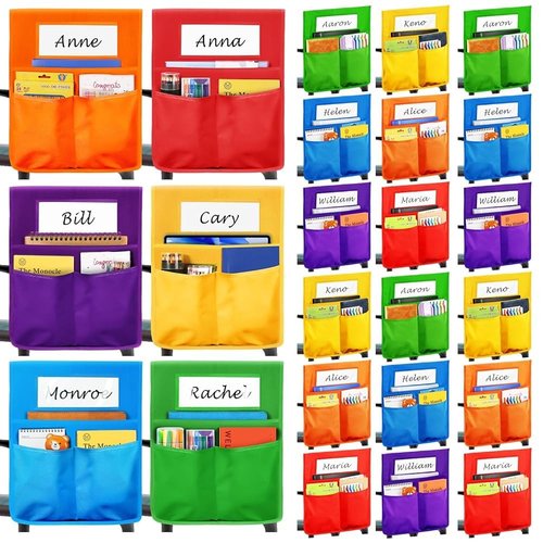 OCHIDO Chair Pockets for Classrooms,Seat Sack16 x 20 Inch,Student Chair Pockets for Classrooms,Classroom Must Haves, Desk Organizer Pocket Chair Bag for Seat School Classroom,6 Color,24 Pack