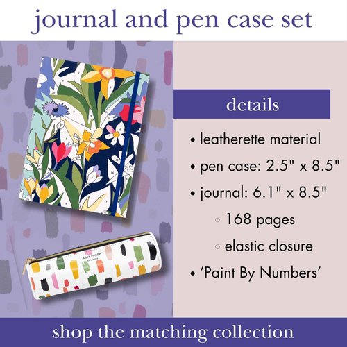 kate spade new york Lined Writing Journal with Pen Case, Vegan Leather Journal with 168 Pages, Zipper Pouch for Office Supplies, Paint by Numbers