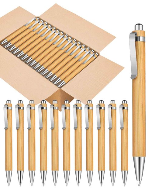 lyforx 100pcs Bamboo Pens Bulk Wooden Bamboo Pens Engraving Wooden Ballpoint Pen Customizable Gift Pen Bulk