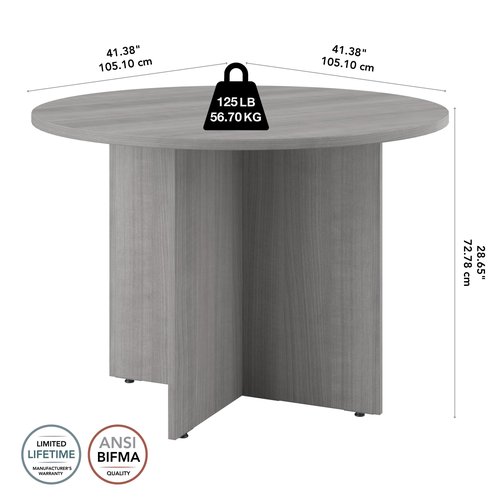 Bush Business Furniture 42-inch Round Conference Table with Wood Base, Circular Meeting Room Desk for 4 Users, Platinum Gray