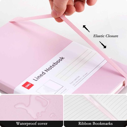 deli 6-Pack Lined Journal Notebook, 160 Pages Hardcover Writing Notebook, A5 (5.5"x8.2") College Ruled Notebook for Office, School, Work Notes