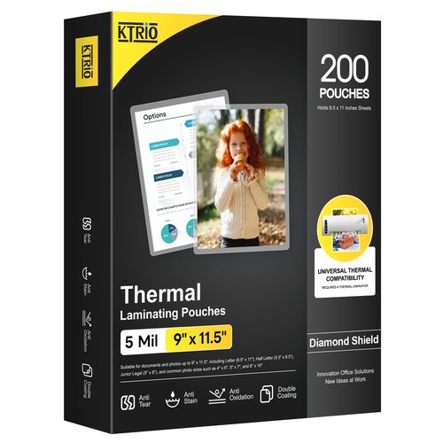 KTRIO Laminating Sheets 5 Mil, Hold 8.5 x 11 inches Sheet, 200 Pack, Clear Thermal Laminate Pouches for Laminator, 9 x 11.5 inches Lamination Sheets for School, Home & Office