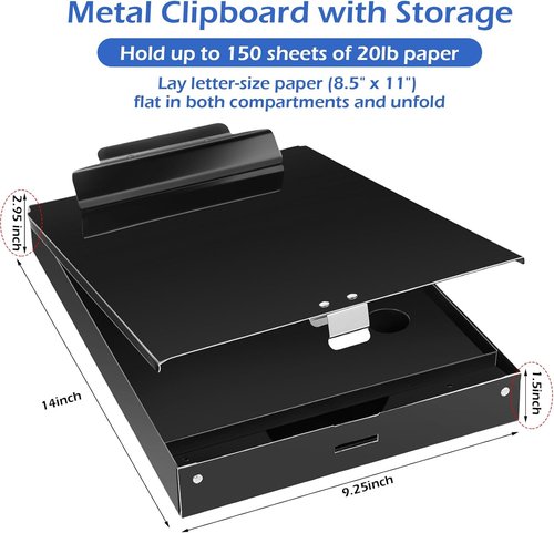 Janlaugh Heavy-Duty Metal Storage Clipboard - Letter Size, Dual Storage, 14'' x 9.06'' x 2.95''