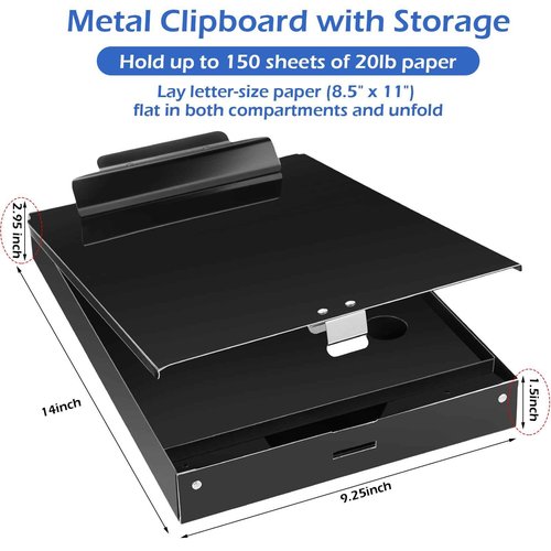 Janlaugh 2 Pieces Metal Storage Clipboard Letter Size Heavy Duty Aluminum Clip Board 14'' x 9.06'' x 2.95'' Contractor Clipboard Dual Storage Form Holder Paper Holder with High Capacity Clip