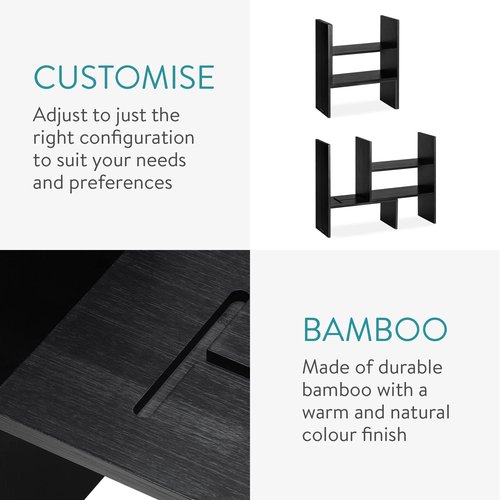 Navaris Desk Organizer Shelf Unit - Desktop Shelves for Table or Countertop - Free-Standing Adjustable Bamboo Shelving for Kitchen or Office - Black