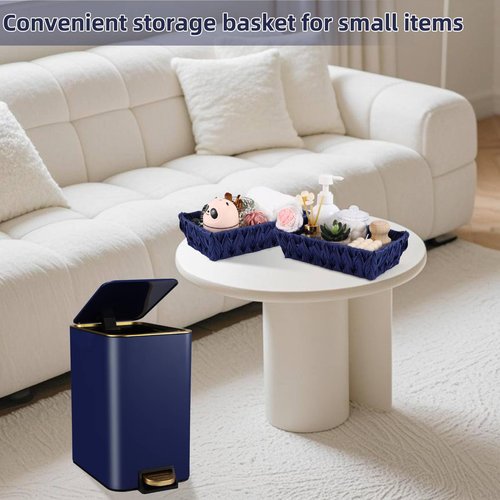 XLHOMO Small Bathroom Trash Can with Lid Soft Close, 1.8 Gallon Stainless Steel Garbage Can with Removable Inner Bucket,Wicker Storage Baskets,75Count Trash Bags, Slim Step Pedal Trash Bins