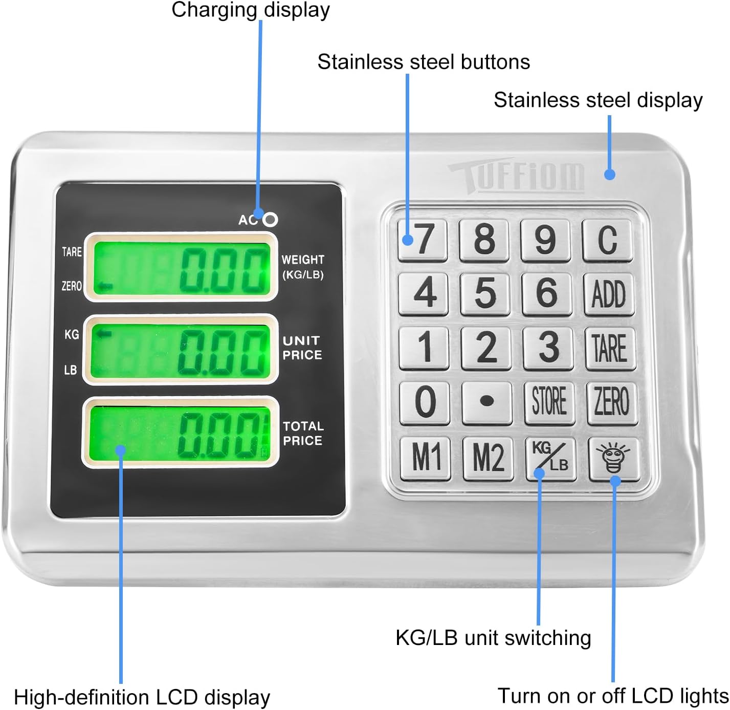 TUFFIOM Digital Platform Scale - 661lbs Capacity, Stainless Steel, High-Definition LCD Display | Perfect for Luggage & Shipping