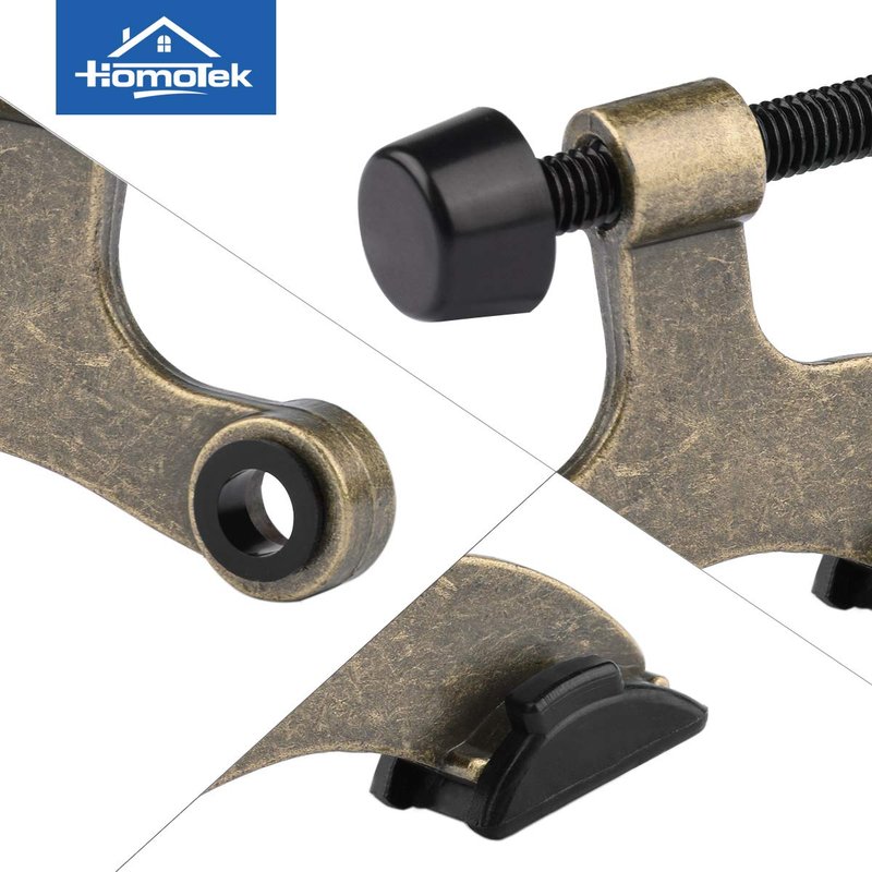 HOMOTEK 6 Pack Hinge Pin Antique Brass Door Stopper, Adjustable Deluxe Heavy Duty Door Stopper 2-1/2"x1-3/4”, with Black Rubber Bumper Tips