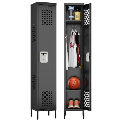 SUPEER 1 Door Metal Locker with Adjustable Shelves and 3 Hooks,Metal Lockers for Employees for Gym,School,Office,Home,Garage,Assembly Required,Black