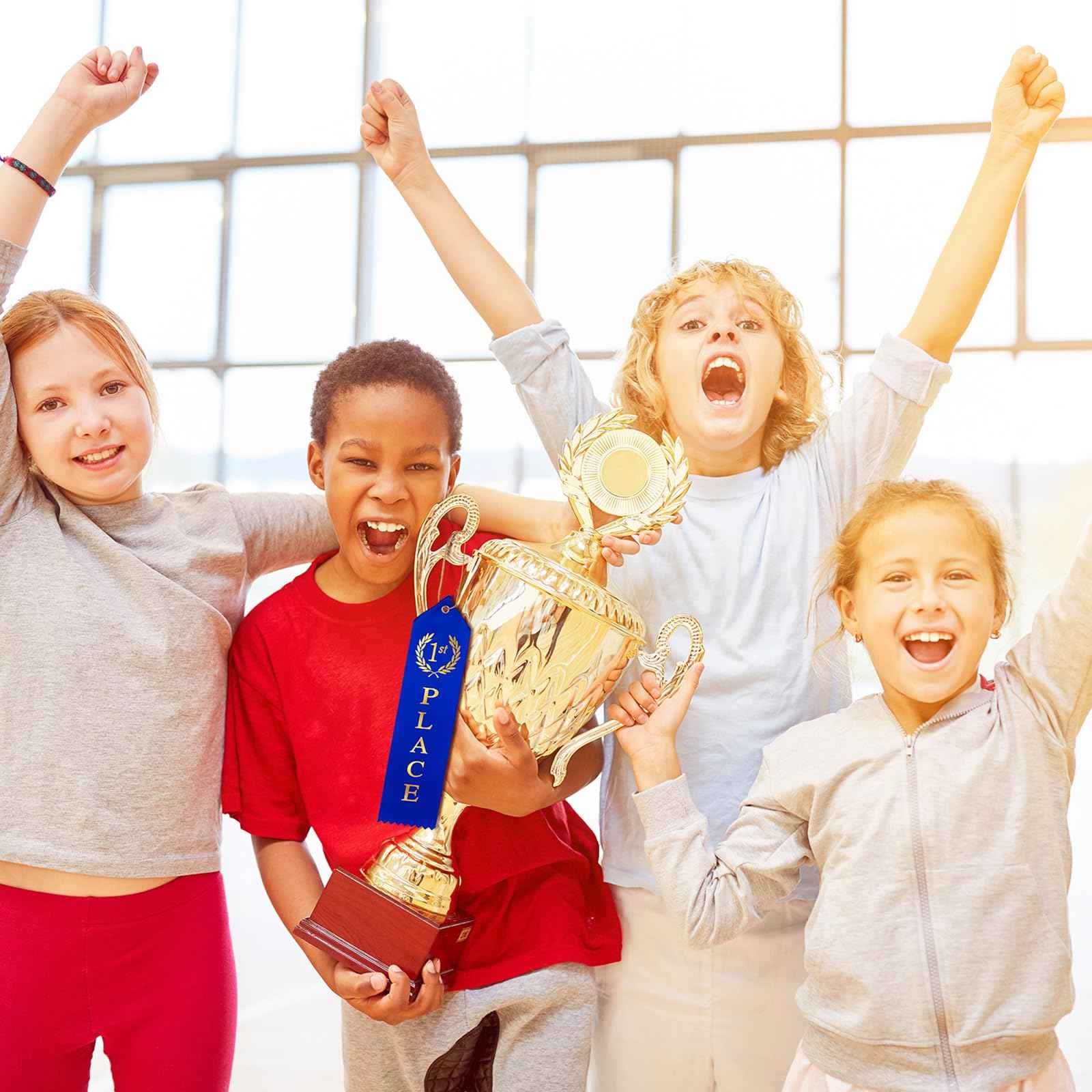 Outus 450 Pieces Award Ribbons 1st, 2nd, 3rd Place Flat Carded Set First Place Prizes with Event Card and Rope for Competition, Sports Event, School, Contests, Blue Red White