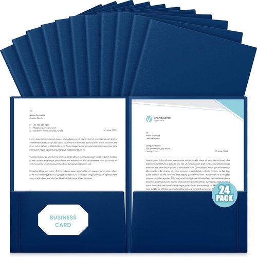 Henoyso 24 Pcs Plastic Presentation Folders - Heavy Duty 2 Pocket Letter Size, Blue for School & Office