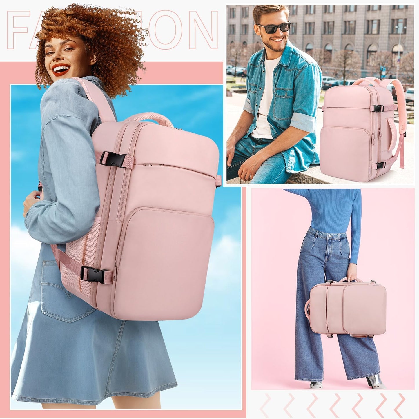ZOMFELT Travel Backpack - TSA Approved 15.6-Inch Laptop Bag for Men & Women | Casual Pink Daypack