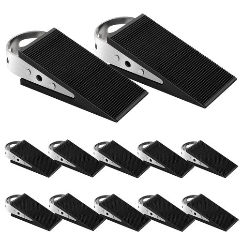 Shackcom Rubber Door Stopper Wedge, 12 Pack Black Heavy Duty Door Stop Suitable for All Floor Types, with Stainless Steel Hangers for Easy Storage, Prevents Unwanted Slams and Bumps
