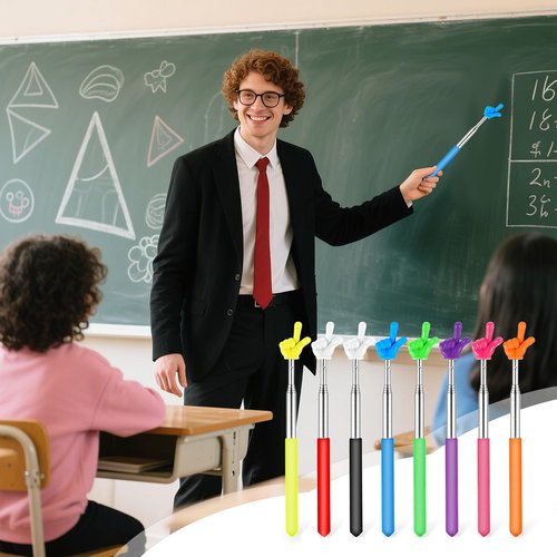 8 Pcs Telescopic Teachers Pointer, Extendable Hand Pointer Stick, Mini Classroom Finger Stick for Elementary School Kindergarten and Teacher Supplies Interactive Learning 8 Colors