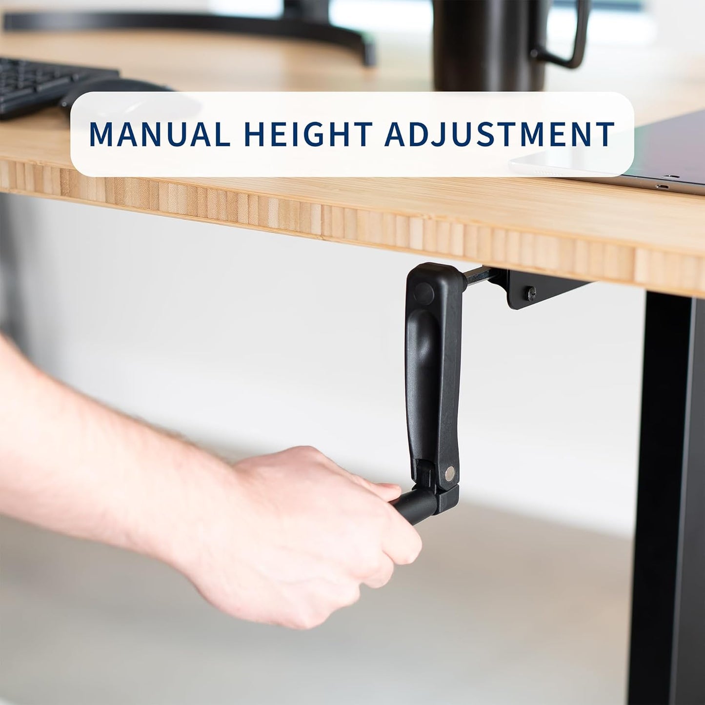 VIVO Manual Height Adjustable Stand Up Desk Frame - Ergonomic 2-Leg Workstation with Hand Crank | Black