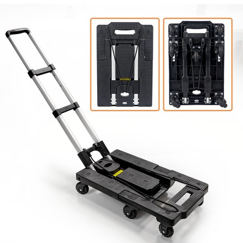 Dolly Cart Portable Hand Truck Lightweight Hand Cart Compact Utility Cart with Heavy Duty Wheels Solid Construction Adjustable Handle for Personal, Moving, Travel and Shopping Use (7 Wheels)