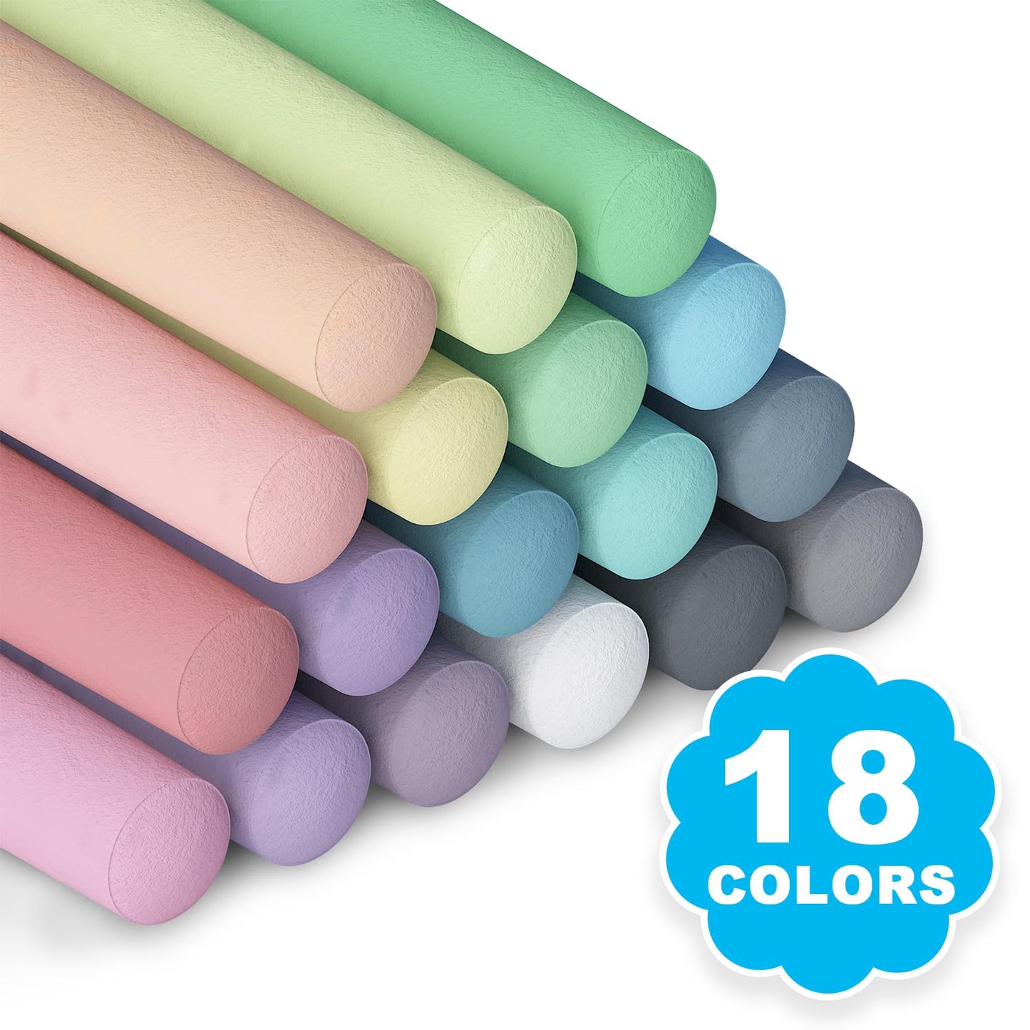 feela 180 Pack Sidewalk Chalk, Sidewalk Chalk Set For Kids Jumbo Chalk Bulk, Great for Kids Family, Paint on Sidewalk Wall School Driveway Blackboard Street Playground, 18 Colors