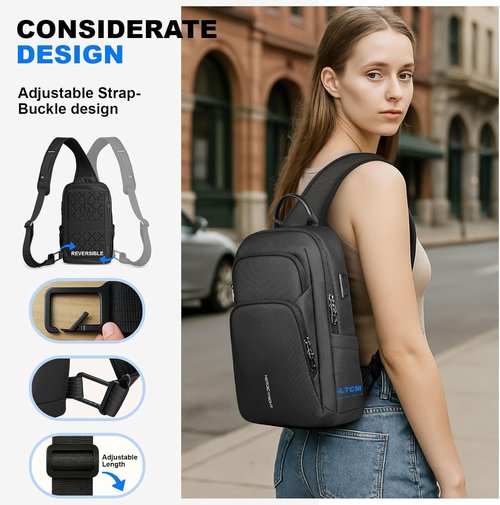 **hk Sling Bag for Men - Lightweight Waterproof Crossbody with Tablet Pocket & USB Charging Port**