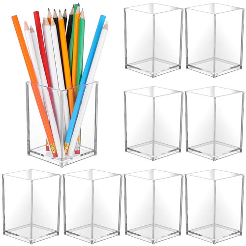 Kifmurase 12 Pack Acrylic Pen Holder Clear Makeup Brush Holder for Desk, Pencil Organizer Makeup Brush Pen Cup Cosmetic Brushes Stationery Organizer Accessories for Office Home Desktop Storage