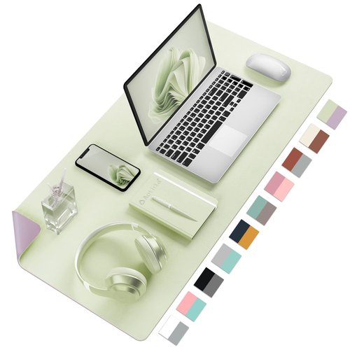 Aothia Double-Sided PU Leather Desk Pad - Non-Slip Large Mouse Pad & Desk Mat for Office, Home - Waterproof, Easy to Clean, Durable Dual-Sided Surface (23.6"x13.7", Matcha Green)