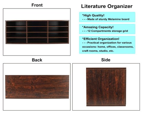 PAG Mail Sorter, Wood Countertop Literature Organizer, Student Mailbox for Classroom, Desktop Bill Paper Organizer for Office Home School, 12 Compartments, Brown