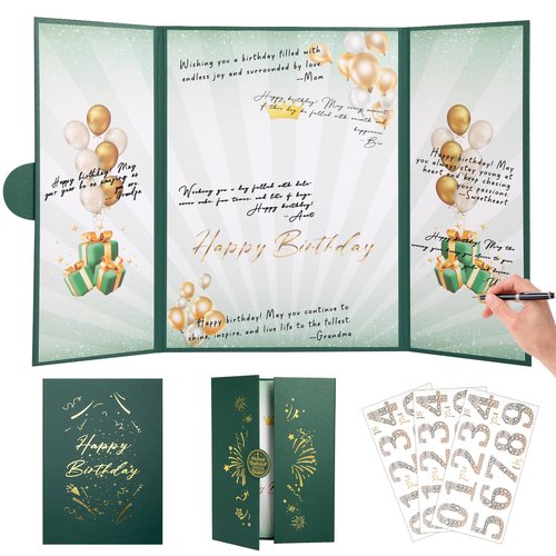 TIACABO Green Gold Birthday Party Decorations,18" x 12" Creative Birthday Decorations Guest Sign in Book Alternative, for Men and Women of All Ages, Happy Birthday Party Supplies