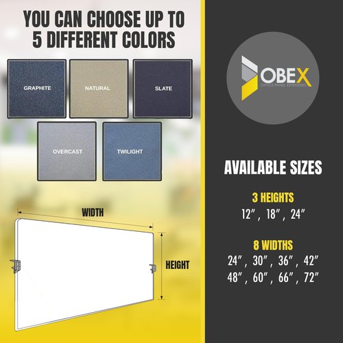 Obex Acoustic Mounted Screen Privacy Panel Table Top Separator, Sound Blocking Desk Divider, 18" X 72", Natural