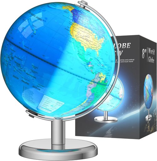 Illuminated World Globe - 8" Globe Lamp with Interactive World Map for Kids | STEM Learning Gift & Night Light