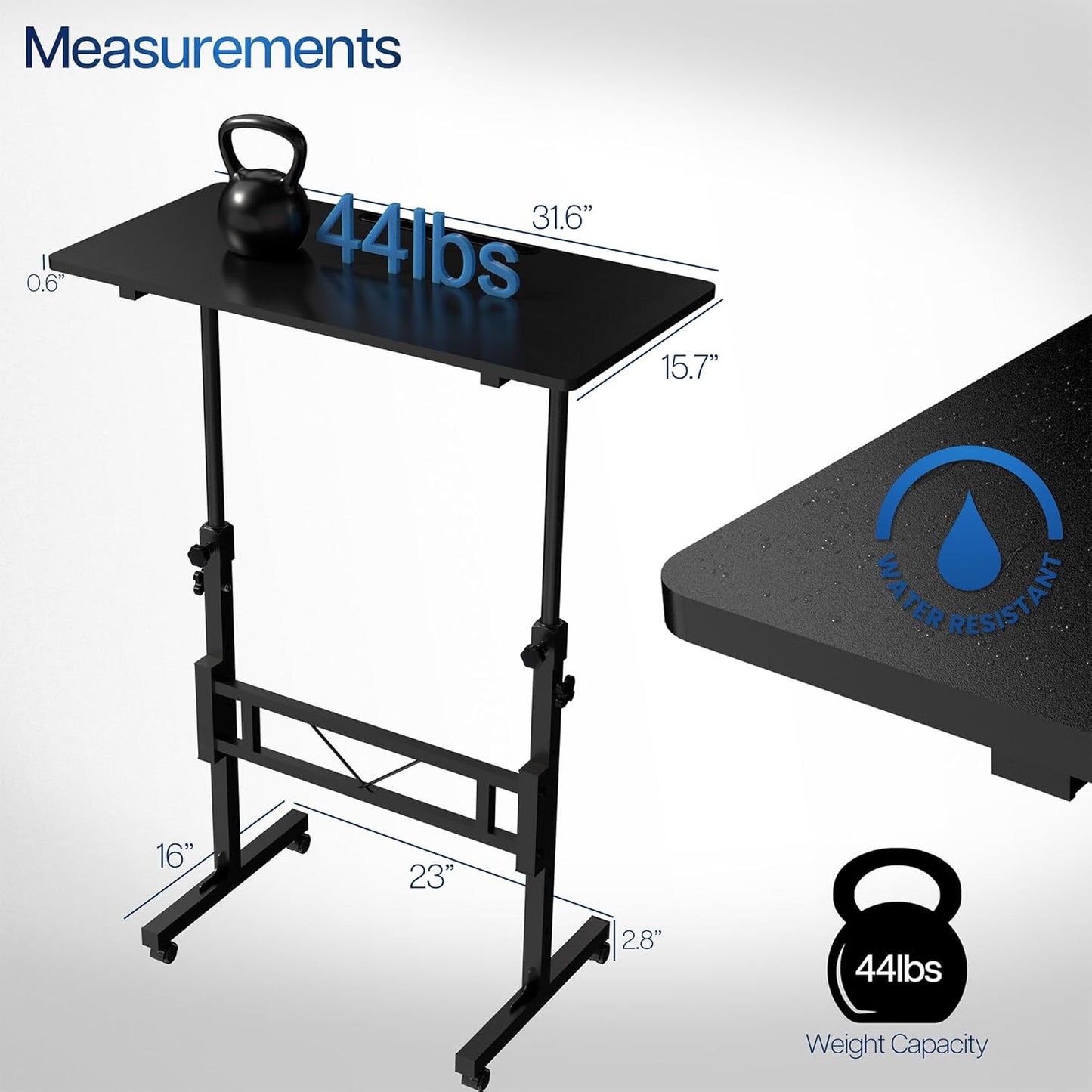 VIVO Mobile Standing Desk - 32 x 16 Inch Portable Workstation with Wheels for Home Office - Black