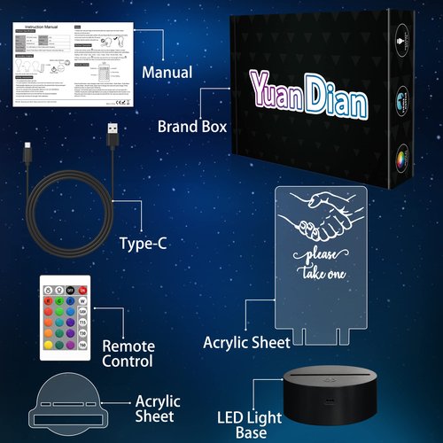 YuanDian Business Card Holder, Light up Card Organizer Business Card Stand, Business Card Display Holder, 16 Color Light LED Acrylic Card Holders Display Office