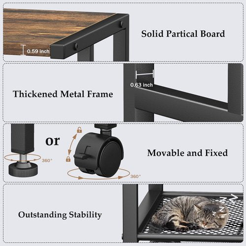 Alexayhome Printer Stand with Storage, Printer Cart with Wheels, Printer Table for Home Office, 3 Tier Cart with Adjustable Shelf, Supports Up to 80 Lbs for Home Office, Kitchen, Living Room