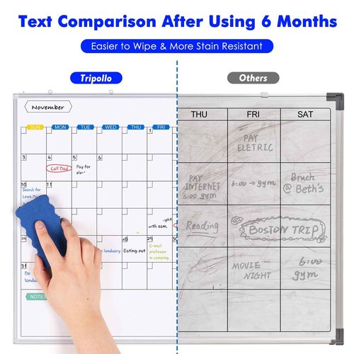 Dry Erase Calendar Whiteboard for Wall, 48" x 36" Monthly + Weekly Large Magnetic White Board Calendar Dry Erase, Silver Aluminum Frame