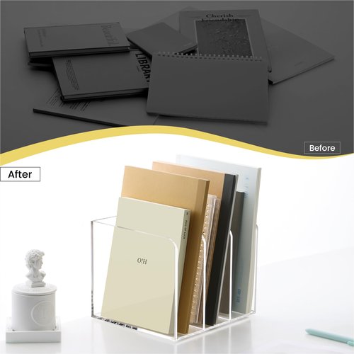 HeZone Acrylic Magazine Holder,Clear Desk Organizer with 3 Vertical Compartments,Magazine File Holder Sorter Rack Workspace Organizers for Home Office & Classroom(B5)