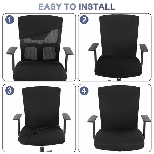 Tallew 4 Pcs Office Chair Covers Set Computer Universal Protective Stretchable Chair Seat Covers Desk Armrest Covers Slipcovers Pads Office Cushion Backrest for Rotating(Black)