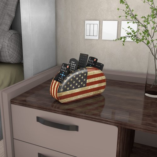 QIELIZI Leather Remote Caddy Desktop Organizer with 5 Spacious Compartments for TV Remotes/Media Controllers/Office Supplies (American Flag)