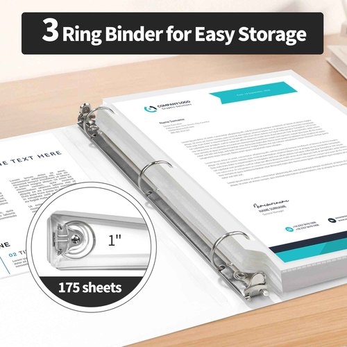 GNL 1 Inch Binders 3 Ring Bulk, 1" Three Ring Clear View Binder (Fit 8.5"x11" Paper) PVC-Free & Non-Stick for Office & School Supplies, White, 12 Pack