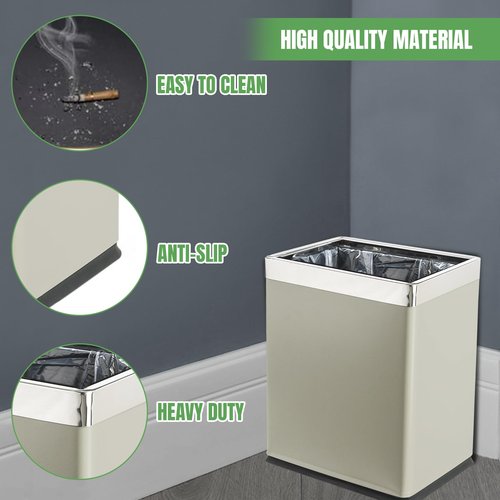 Brelso 'Invisi-Overlap' Open Top Metal Trash Can, Small Office Wastebasket, Modern Home Décor, Rectangle Shape (Light Gray)