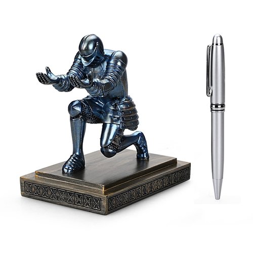 HDMbigmi Knight Pen Holder Pen Stand Desk Organizers and Accessories Resin Pencil Holder as Gift with a Fancy Pen for Office and Home Desk Organizer (Blue)