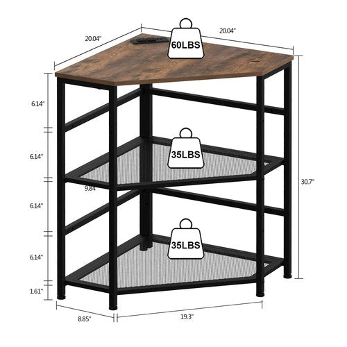 VEDECASA Corner Printer Stand Table with Power Outlet Charging Plugs USB Port Adjustable Storage Shelf Computer Tower CPU Stand Holder for Home Office (Brown)