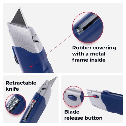 IDL Packaging IDL-210 HD Retractable Box Cutter (Pack of 6) - Heavy-Duty Knife with Push Tab and Lock Function - Handy Box Opener with Razor Blades for Cardboard, Cartons