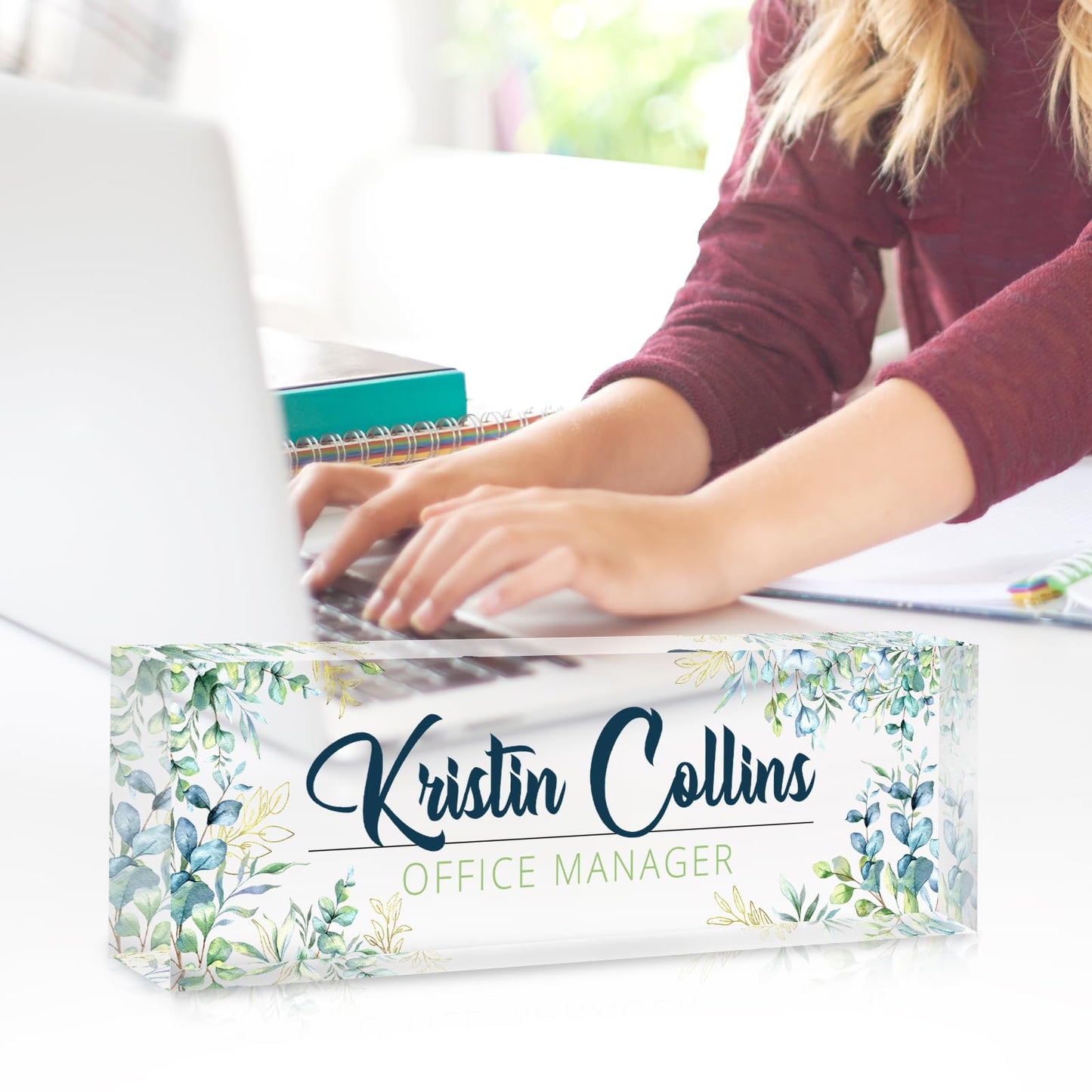 Custom Name Plate for Desk, Personalized Desk Name Plate on Clear Acrylic Glass, Appreciation Gifts for Teacher Employee Boss Coworkers Nurse, Office Desk Accessories for Women Men (Chartreuse)