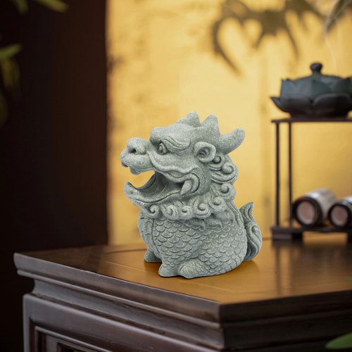 BEIZHAN Cute Pen Holder for Deask, Dragon Stone Pen Stand, Chinese Feng Shui Desk Organizer, Animal Figure for Office/Study Display Decoration