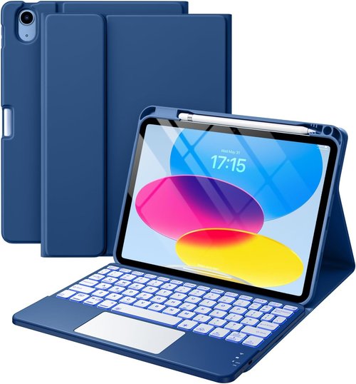 Harvopu iPad 11th & 10th Gen Case - Folio Cover with Keyboard, Trackpad & Pencil Holder | Navy Blue