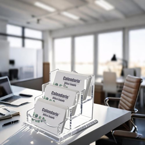 Calendarin Acrylic Business Card Holder for Desk, Clear Business Name Card Display Card Organizer, Morden Desk Accessory Supply for Office, Horizontal, 3-Slot