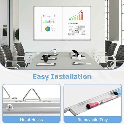 DOLLAR BOSS Large White Board 60 x 36 Inch Foldable Magnetic Whiteboard for Wall, Portable Double Sided Dry Erase Board, Aluminum Frame Message Board for School, Office, Classroom with Eraser, Markers